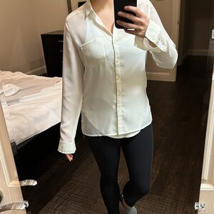 Trouvé Sheer Button Down Blouse, Cream XS